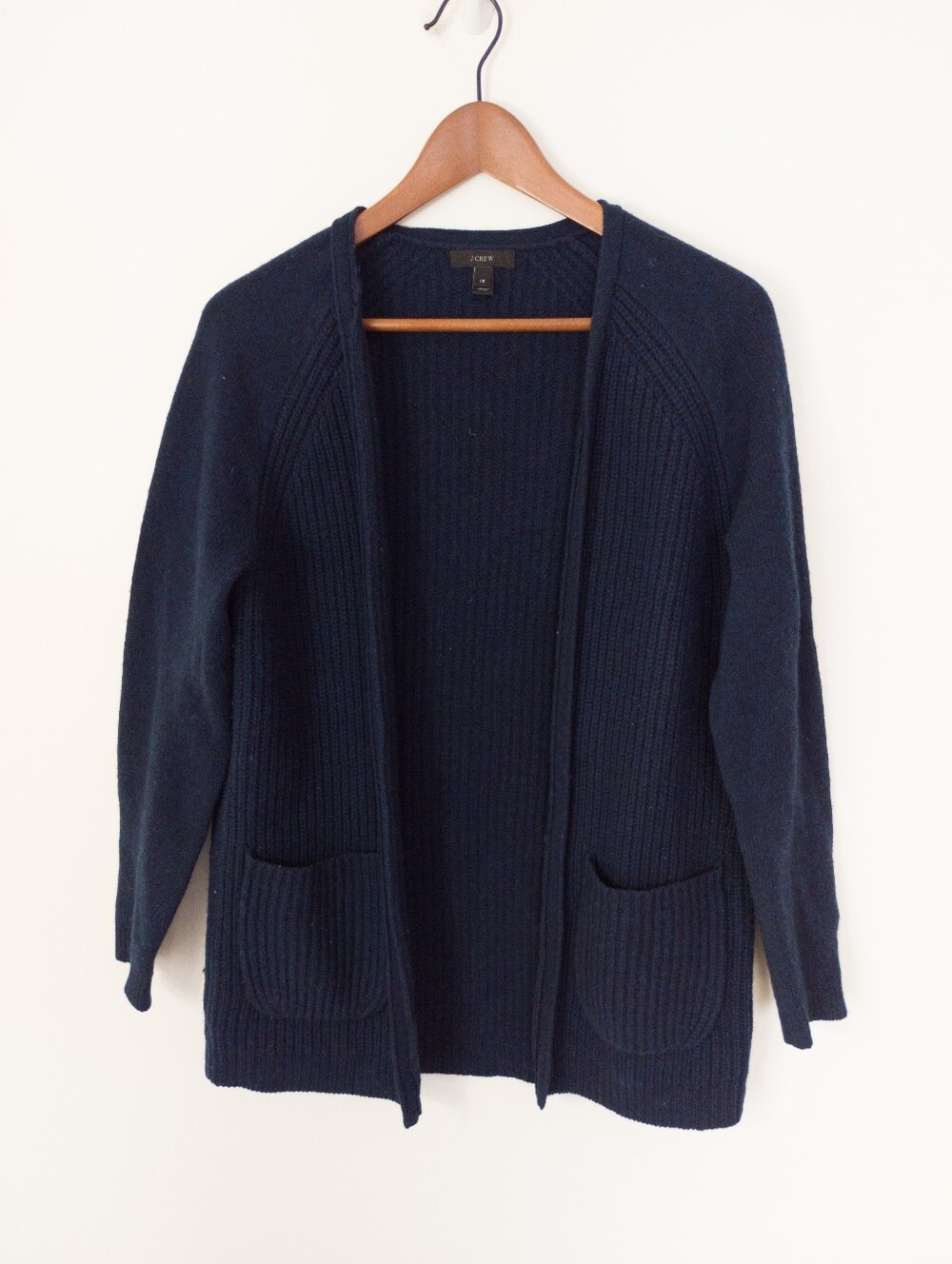 J.Crew 100% Wool Ribbed Knit Open Front Cardigan Sweater Size XS